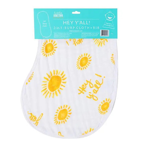 Hey Y’All! Baby Burp Cloth and Bib 2 in 1 Soft Bamboo Organic Cotton Combo