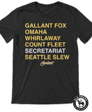 Old Smoke Claiborne Farm Triple Crown Roll Call T-shirt