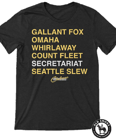 Old Smoke Claiborne Farm Triple Crown Roll Call T-shirt