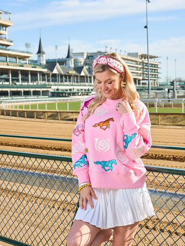 Kentucky Derby X Brianna Cannon Pink Rainbow Race Horse Sweatshirt