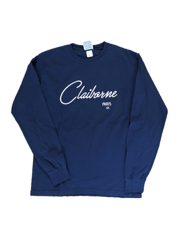 Navy Claiborne Script Long Sleeve T-Shirt